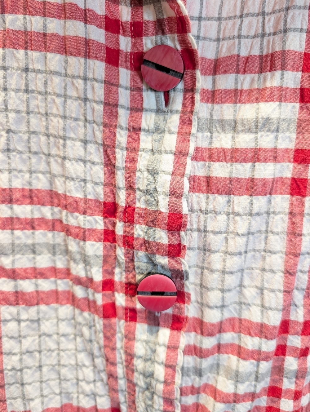 Habitat Red/Gray Plaid Crinkle Button-Up Tunic Size Large Lagenlook EUC - Picture 4 of 9